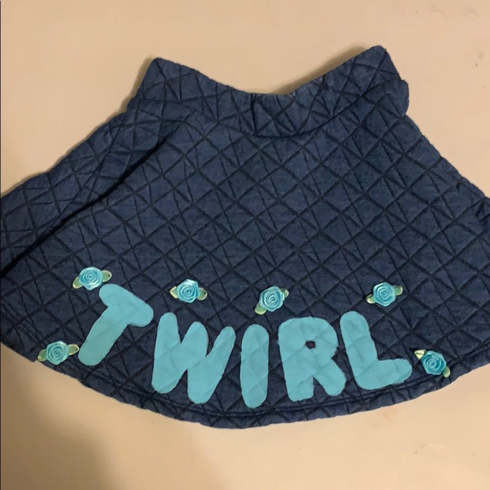 Girls denim quilted skirt with twirl logo & roses